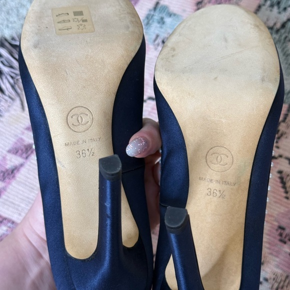 Chanel Navy and Black Pearl Detail Heels - Picture 10 of 12
